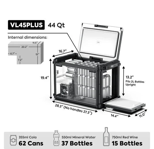 ICECO VL45Plus Single Zone 44QT 3 Way Access Portable Freezer Black