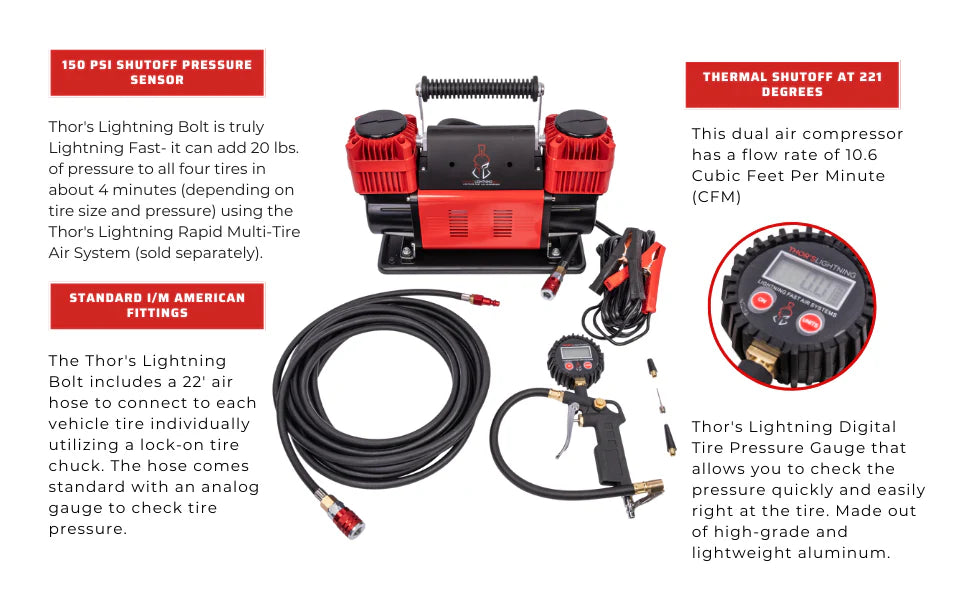 Thor's Lightning Bolt Portable 12v True Dual Air Compressor 10.6 CFM