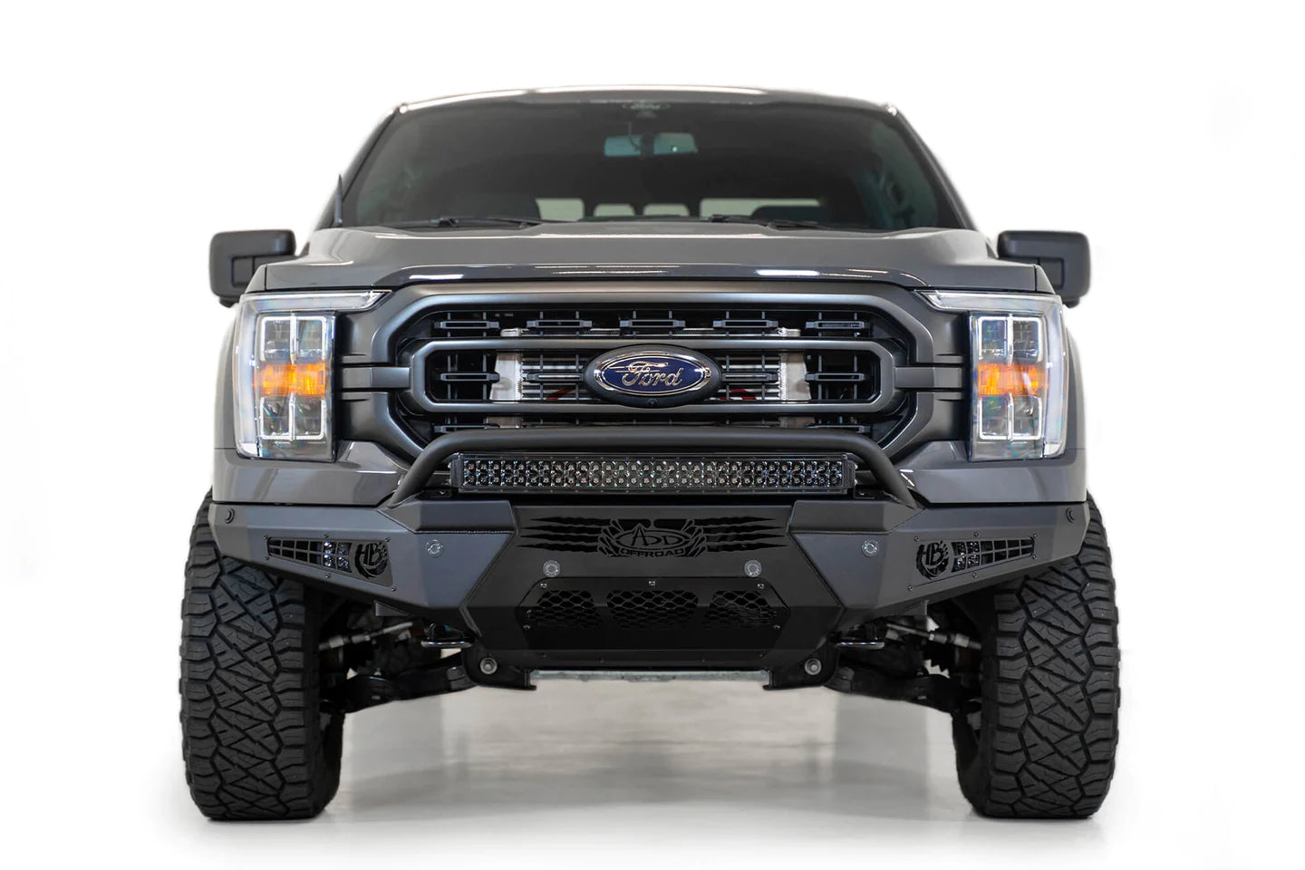 ADD 2021-2023 FORD F-150 HONEYBADGER FRONT BUMPER W/ TOP HOOP